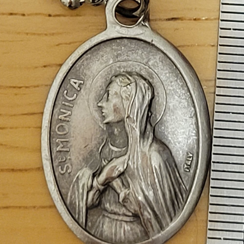 Saint Monica St Augustine Italy Religious Medal Steel Chain Vintage Necklace